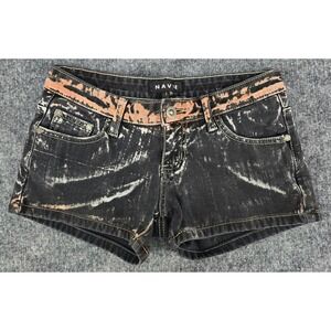 Navie Black Denim Booty Shorts Women's S Bleached Low Rise Grunge Y2K Alt Edgy